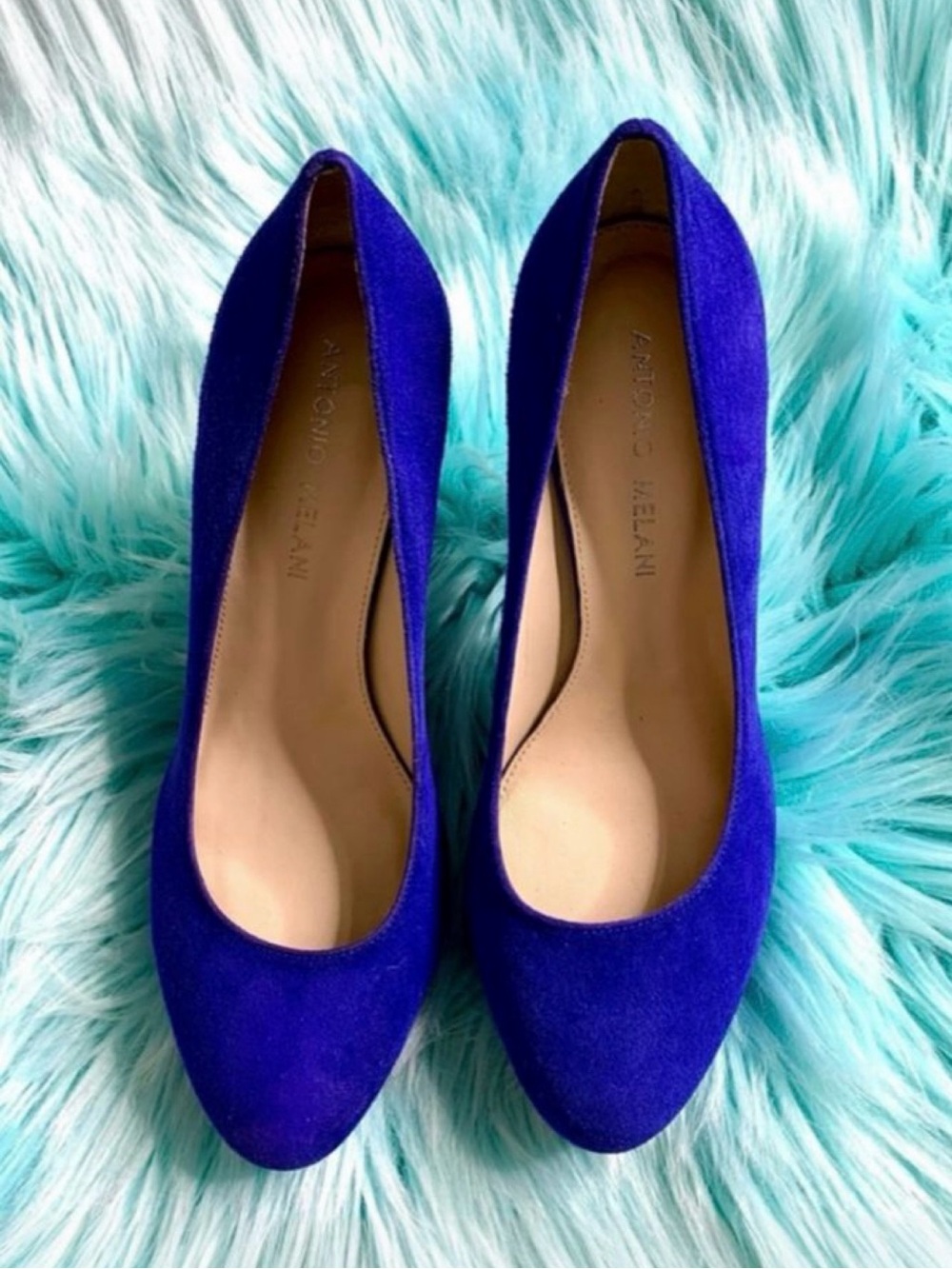 Antonio Melani Y2K Blue Suede Leather Low Platform Heels Women’s 6.5 - Picture 2 of 10
